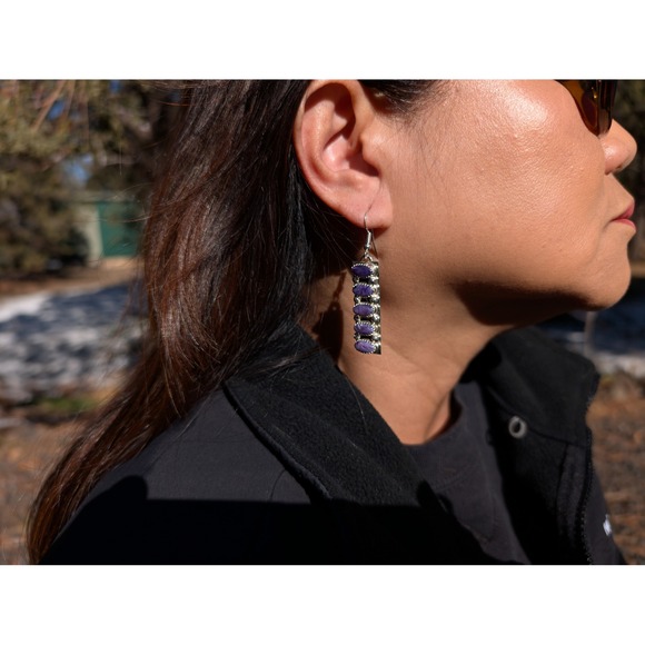 Navajo Charoite Dangle Earrings Sterling Silver Native American Jewelry Signed * - Picture 4 of 10